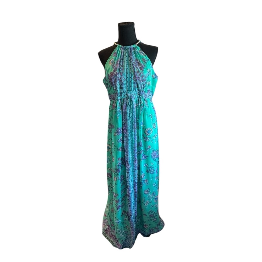Laundry By Shelli Segal Teal and Purple Maxi Dress
